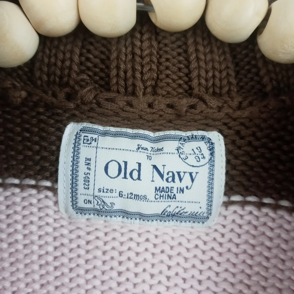 Old Navy girls size 6-12 light pink and brown large button wrap cardigan sweater